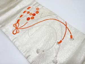 桧扇に菊模様　刺繍　名古屋帯